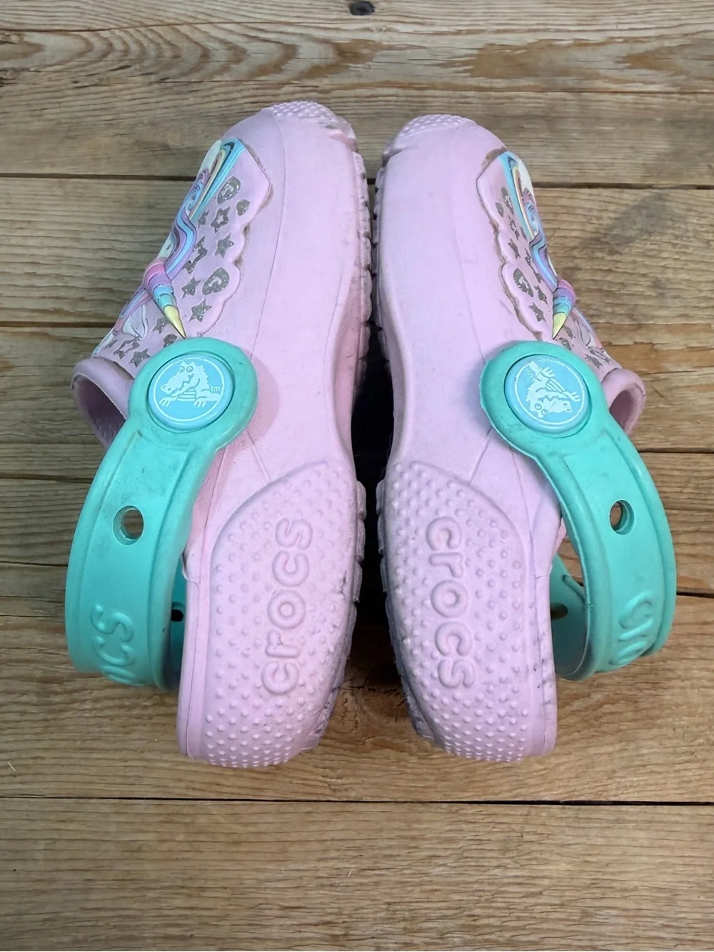 CROCS Kids Unicorn Clogs - Pink with Mint Strap